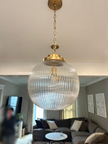 Customer photo review of Glam Single-Light Ribbed Glass Globe Pendant