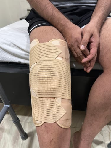 Customer photo review of Knee Brace - Short (14" Brace) | Ideal firm Knee support that limits knee motion & stabilizes the knee with mediolateral metal supports | Color - Beige