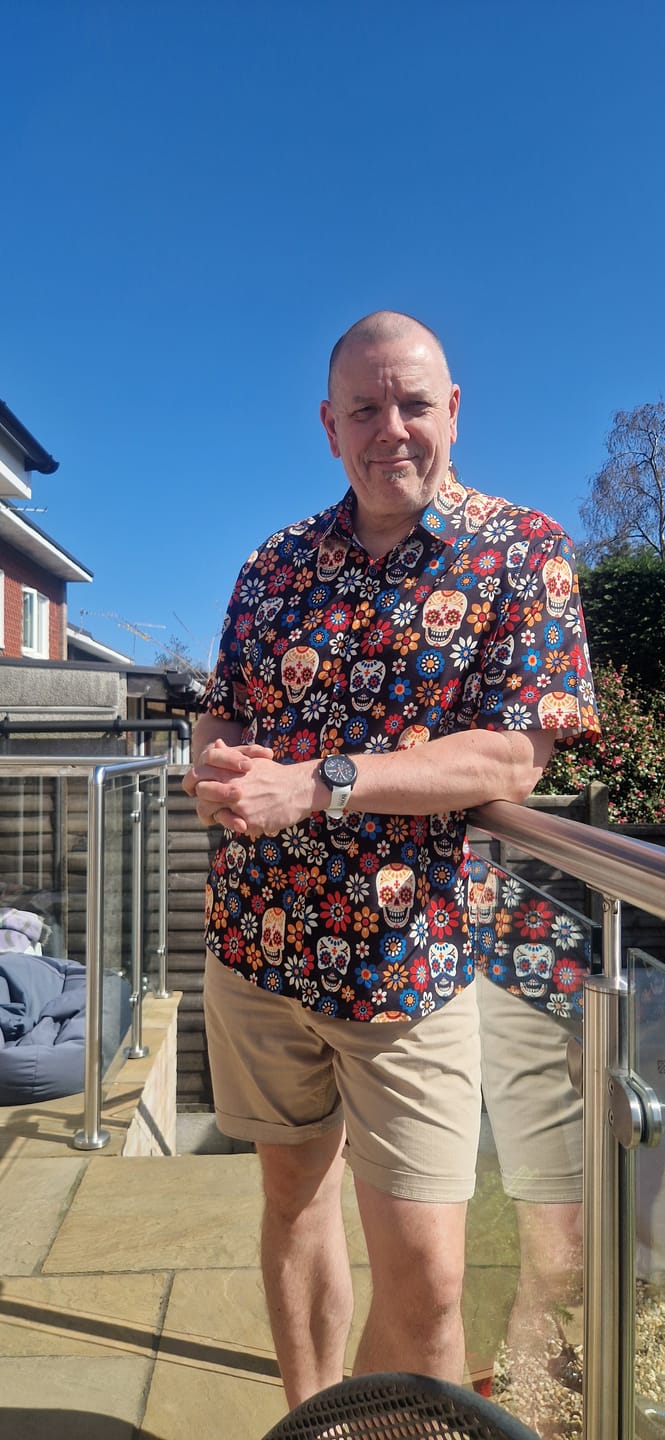 Customer photo review of Men's Sugar Skull Punk Rock Holiday Cool Beach Short Sleeve Summer Shirt