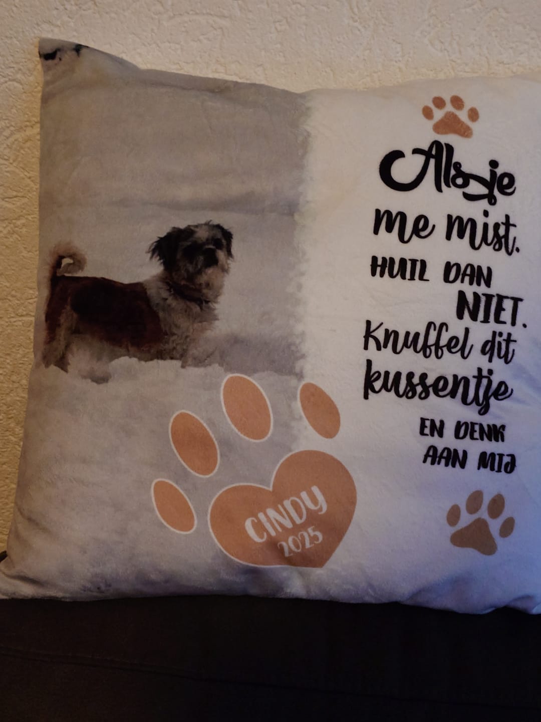 Customer photo review of Als je me mist - Gepersonaliseerd kussen