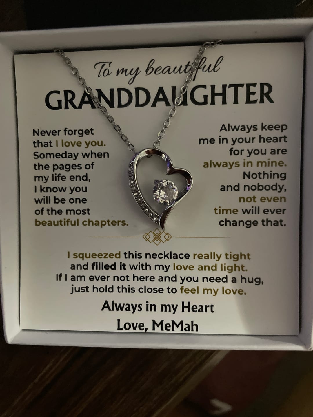 Customer photo review of To My Beautiful Granddaughter - Forever Love Necklace Gift Set - SS514V4