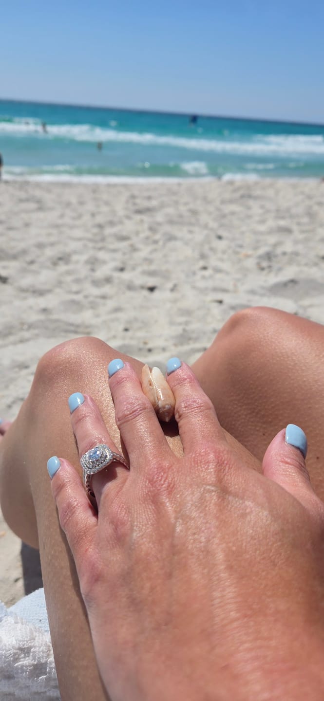 Customer photo review of Double Halo Moissanite Channel Set Engagement Ring