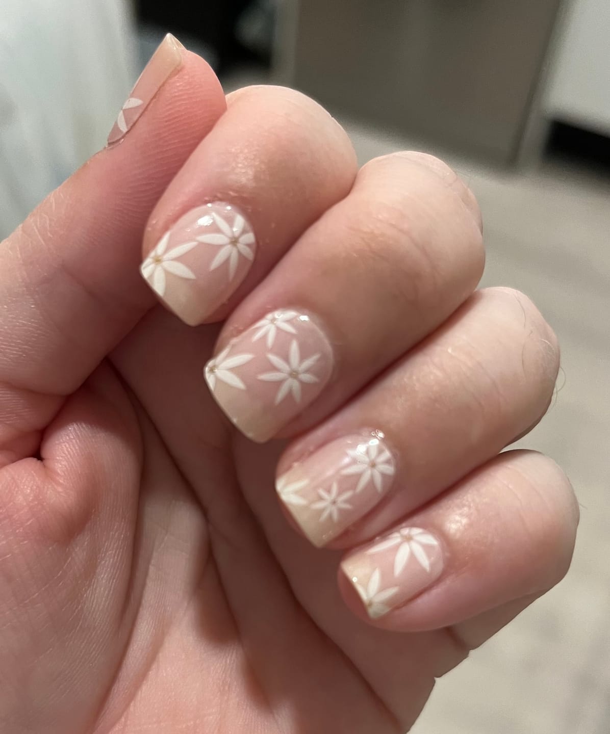 Customer photo review of Pretty Pink Daisies DIY Semicured Gel Nail Sticker Kit