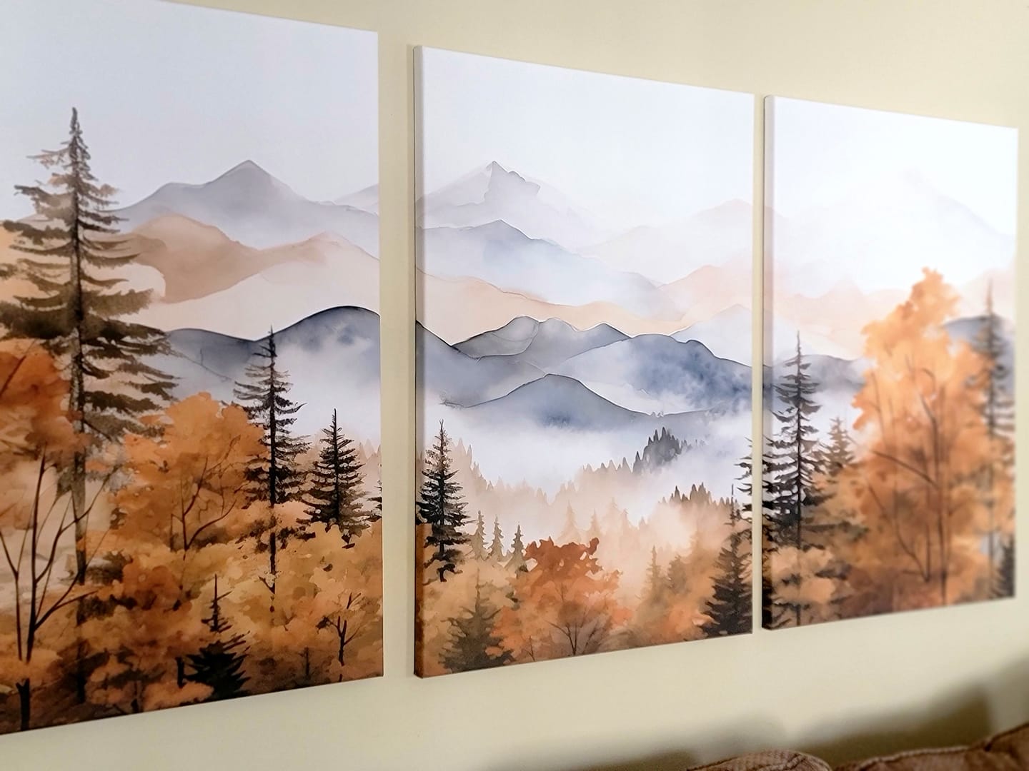 Customer photo review of Golden Autumn Forest Wall Art | Mountain Landscape Canvas Print for Living Room or Bedroom | Large Wall Decor with Nature-Inspired Design