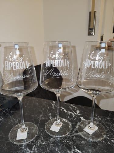 Kundenbewertung mit Foto zu Personalized Aperol Spritz glass with engraving - Holy Aperoli - Aperol gift - Gift for Aperol lovers - Color: Puccini, Personalization: Name: Michela
Name: Yvonne 
Name: Nicole