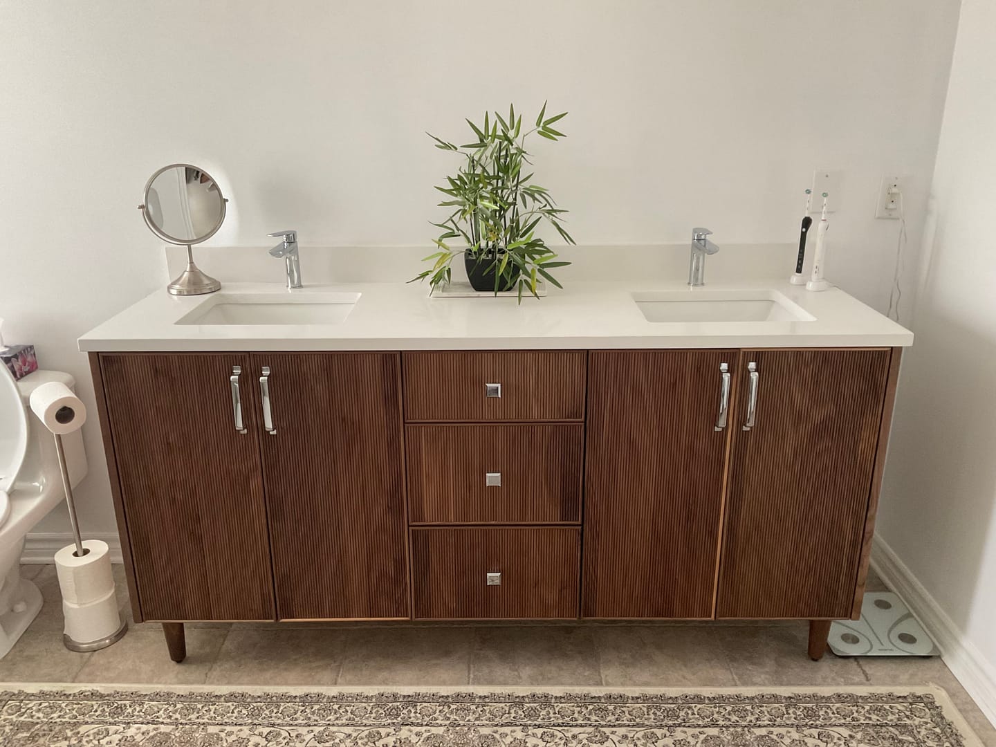 Customer photo review of Malibu 72" American Black Walnut Bathroom Vanity, Double Sink