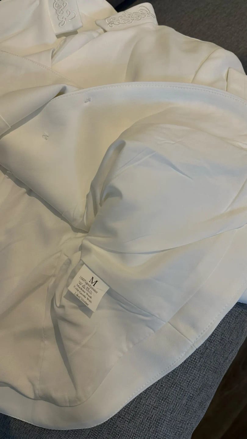 Customer photo review of Polyester Two-Piece Set Stand Collar Long Sleeve Top — Cream Ivory | KIMLUD