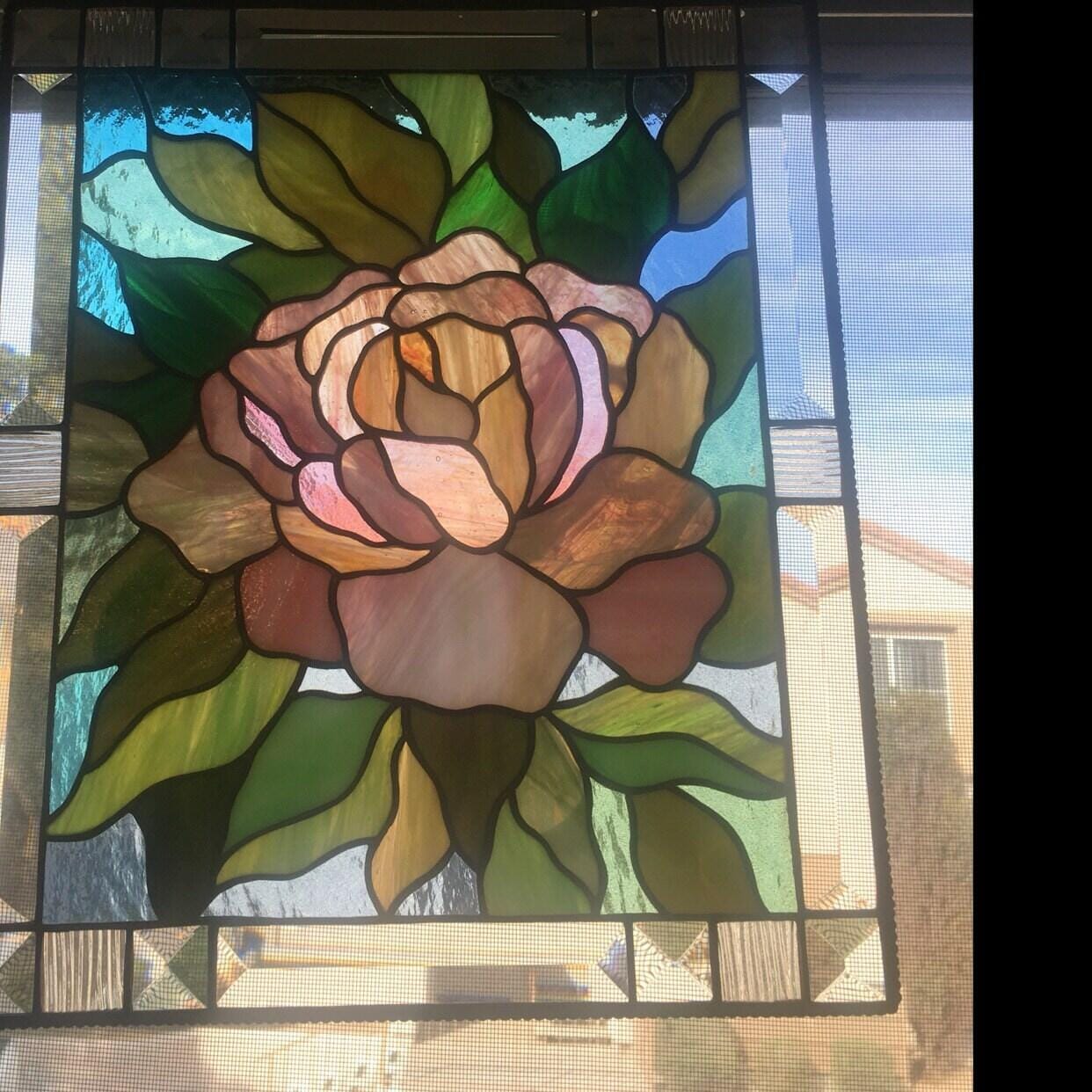 Customer photo review of Classic flower stained glass panel Pink Peony