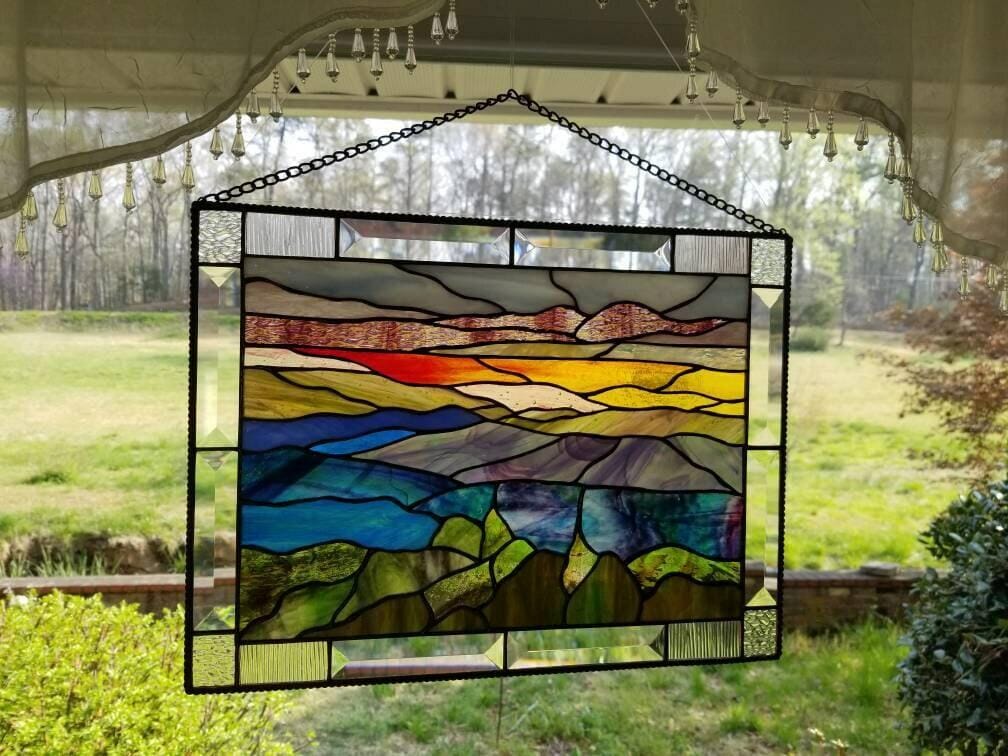 Customer photo review of Stained glass panel Blue Ridge Mountains