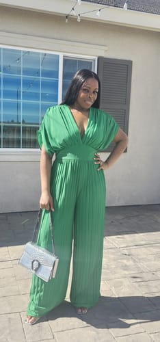Customer photo review of Selene V Neck Pleated Jumpsuit - Green
