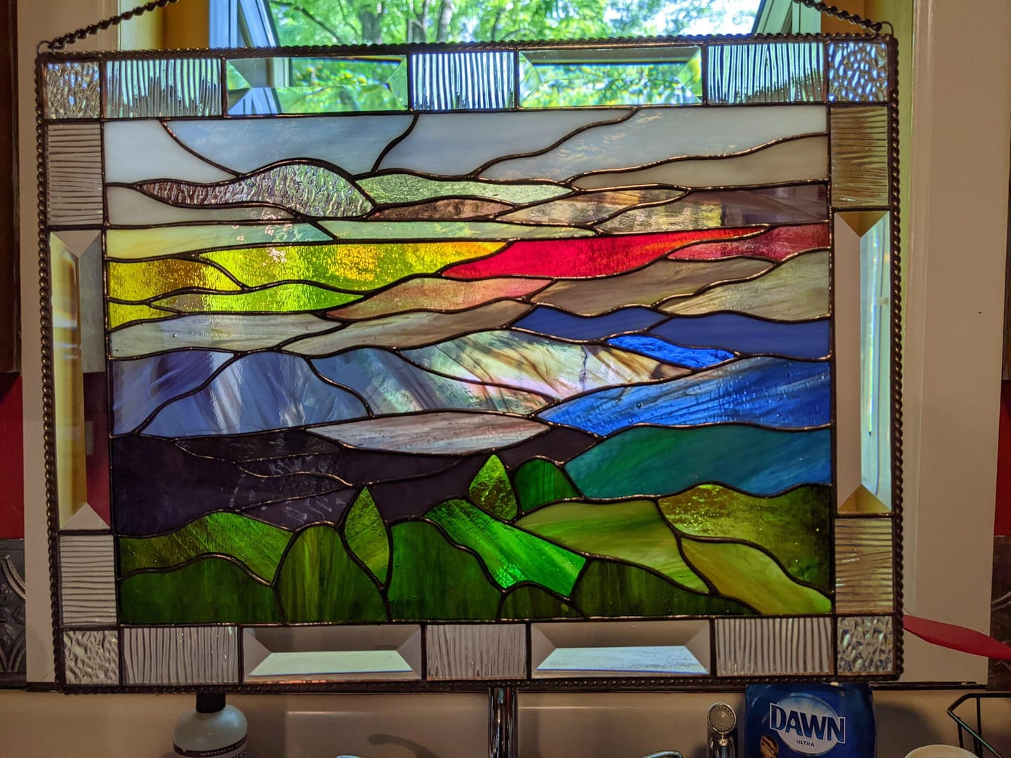 Customer photo review of Stained glass panel Blue Ridge Mountains