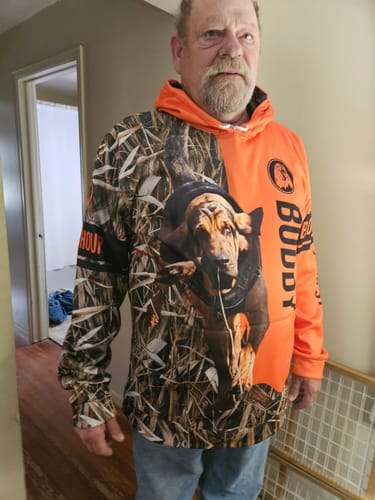 Customer photo review of Custom Hunting Dog's Photo and Name All over printed Shirt, Personalized Hunting Dog shirt for Hunters FSD4184