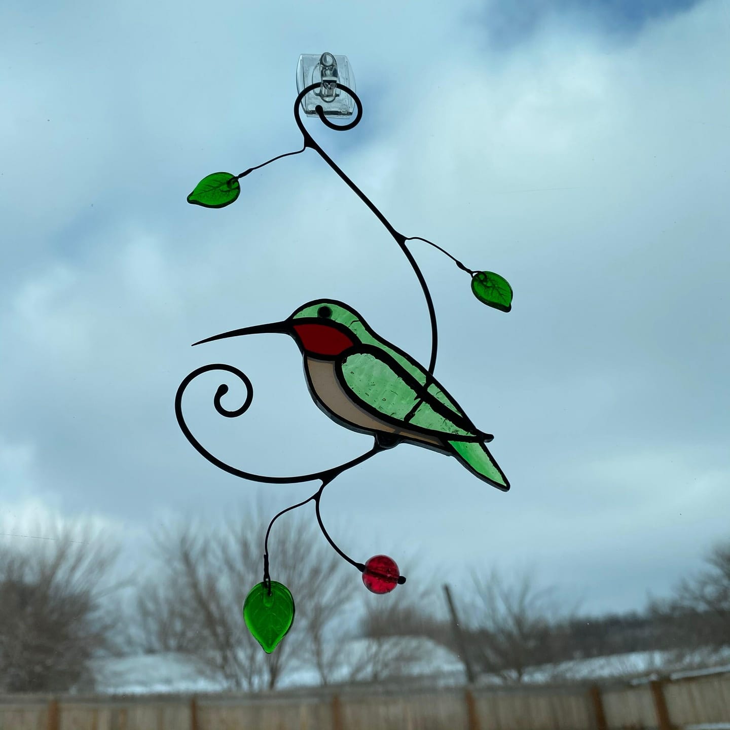 Customer photo review of Green Ruby-throated Hummingbird window hanging