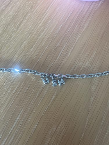 Customer photo review of Silver Bubble Letter Name Necklace (sale)