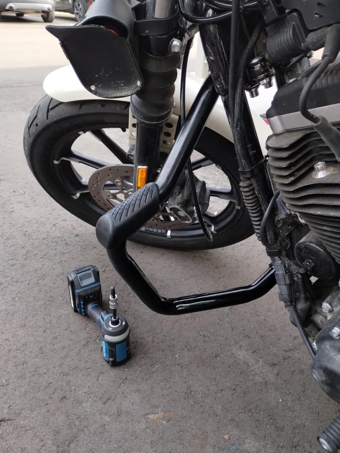 Customer photo review of Viking Iron Born Motorcycle Crash Bar/Engine Guard for Harley Sportster 883 Iron XL883N Gloss Black