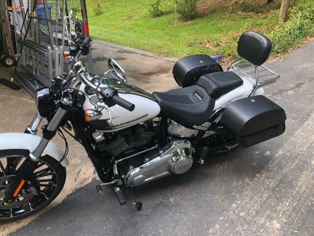 Customer photo review of 28L - Pantheon Medium Quick Mount Harley Softail Breakout FXBR/S Motorcycle Saddlebags