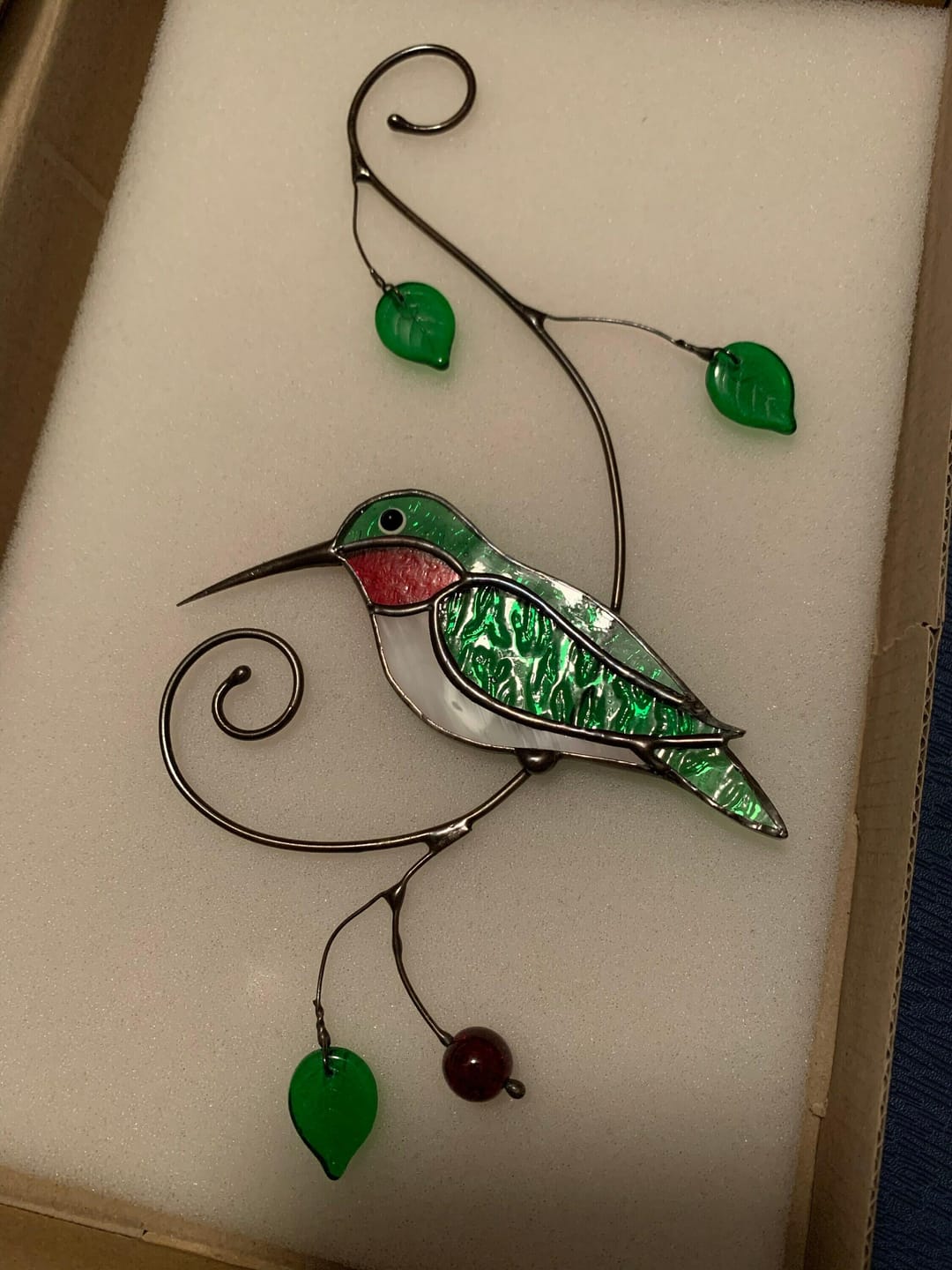 Customer photo review of Green Ruby-throated Hummingbird window hanging