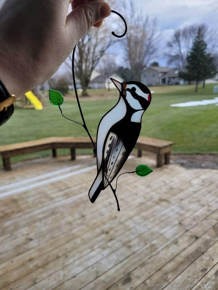 Customer photo review of Downy Woodpecker Suncatcher