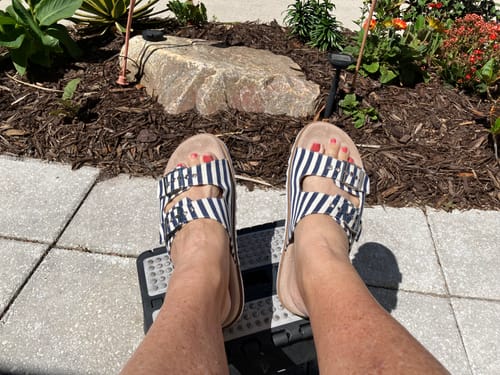 Customer photo review of Corky's Dash Navy Sandals