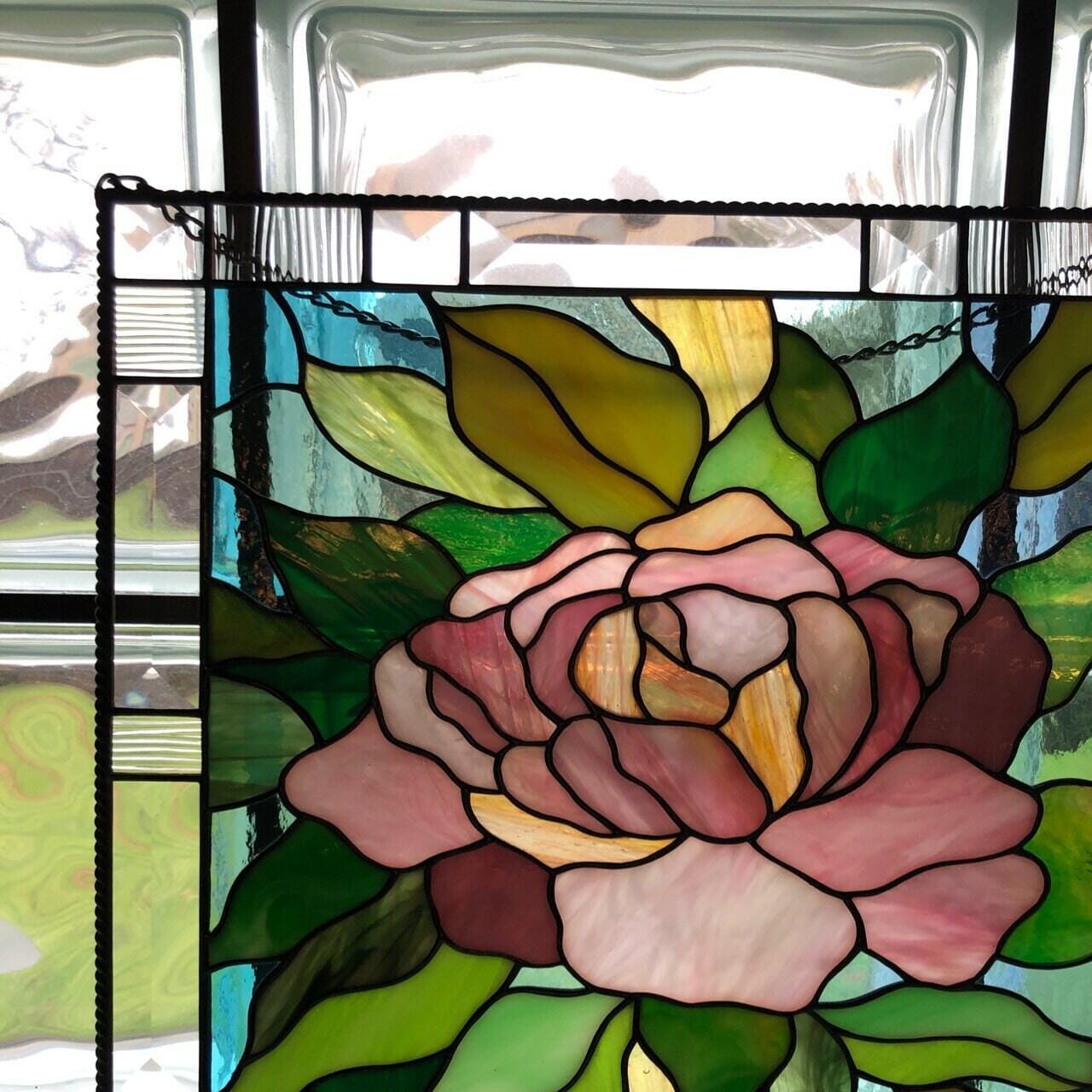 Customer photo review of Classic flower stained glass panel Pink Peony