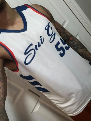 Customer photo review of Custom Black White Side Gradient Patttern Double Side Sports Uniform Basketball Jersey