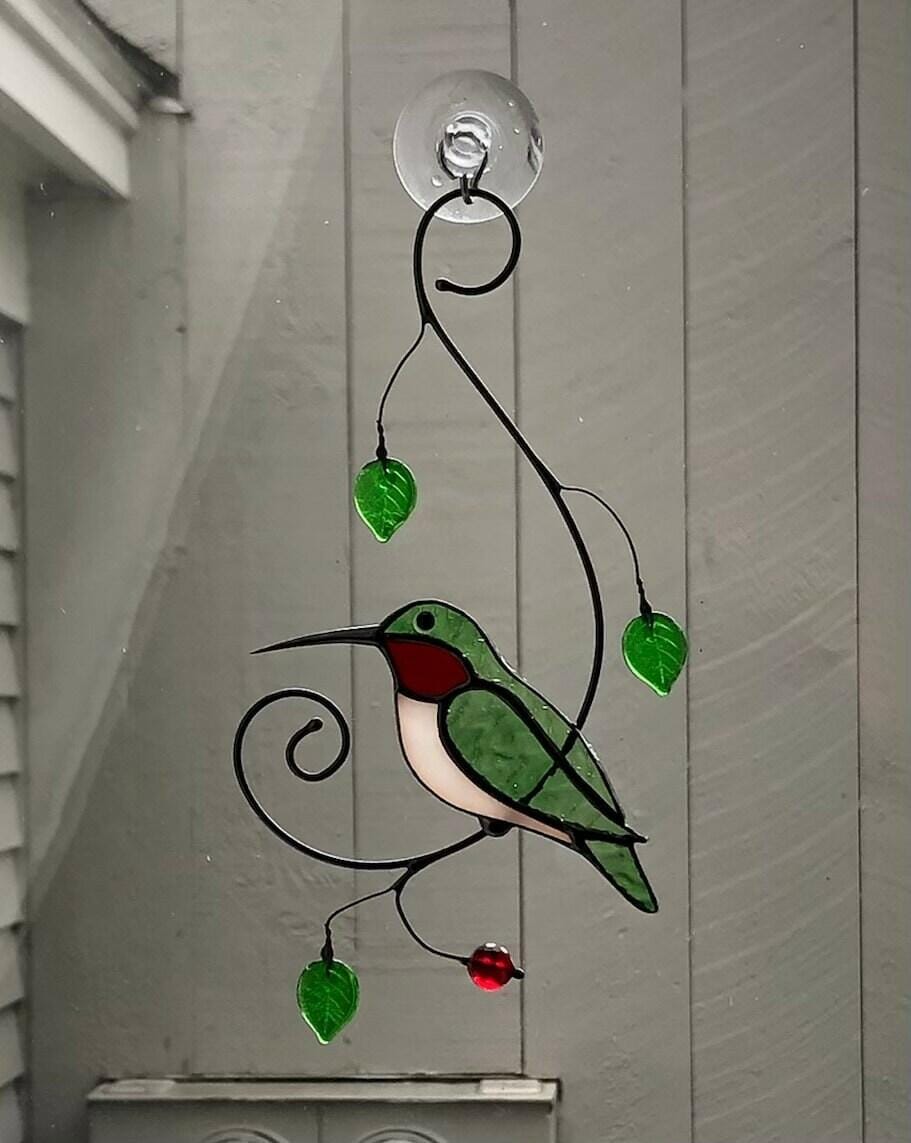 Customer photo review of Green Ruby-throated Hummingbird window hanging