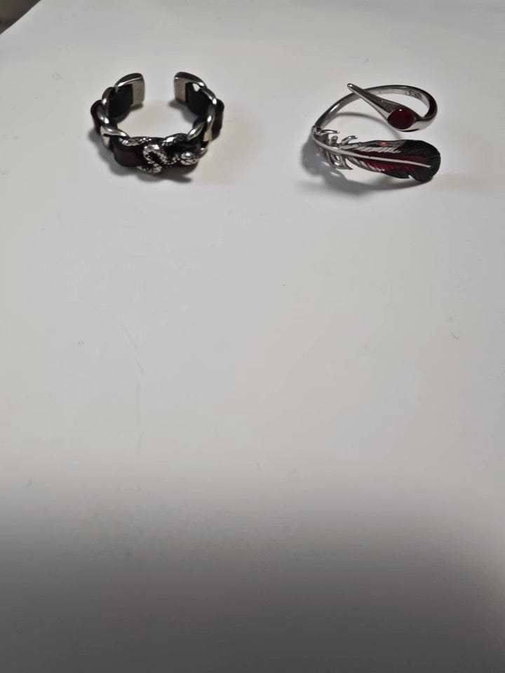 Customer photo review of "Soaring Cranes" 925 Sterling Silver Red Feather Crane Statement Open Ring