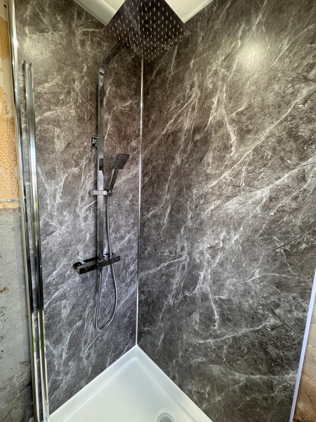 Customer photo review of 10mm Dark Grey Marble Matt Shower Panel 1M x 2.4M