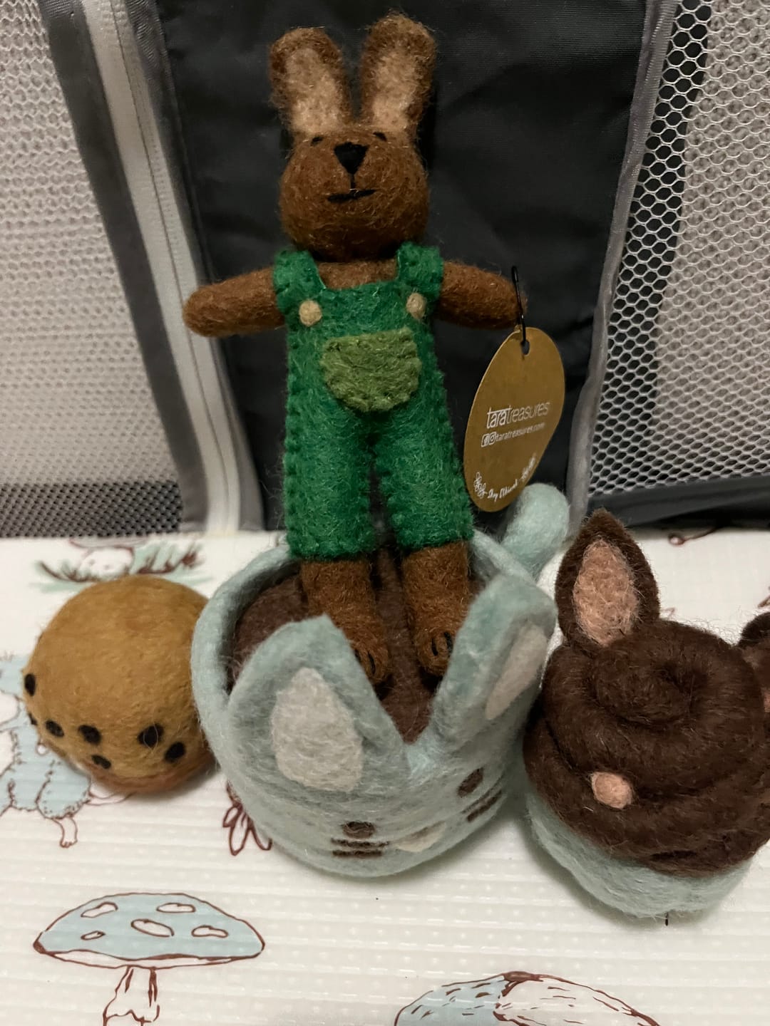 Customer photo review of Felt Brown Hare Rabbit with Green Overalls Toy