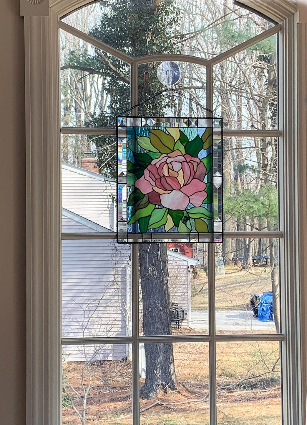 Customer photo review of Classic flower stained glass panel Pink Peony
