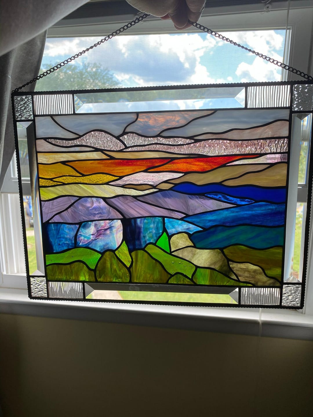 Customer photo review of Stained glass panel Blue Ridge Mountains