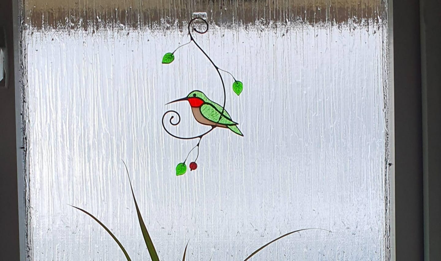 Customer photo review of Green Ruby-throated Hummingbird window hanging