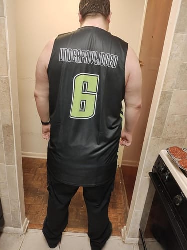 Customer photo review of Custom Black White Side Gradient Patttern Double Side Sports Uniform Basketball Jersey
