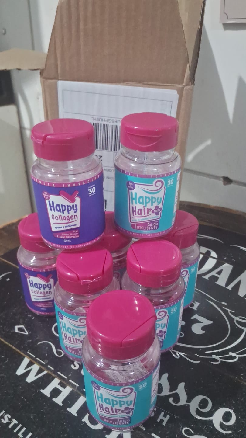 Customer photo review of Happy Hair 3 Potes + 3 Potes Grátis + 2 Potes de Colágeno (Total 8 Potes)