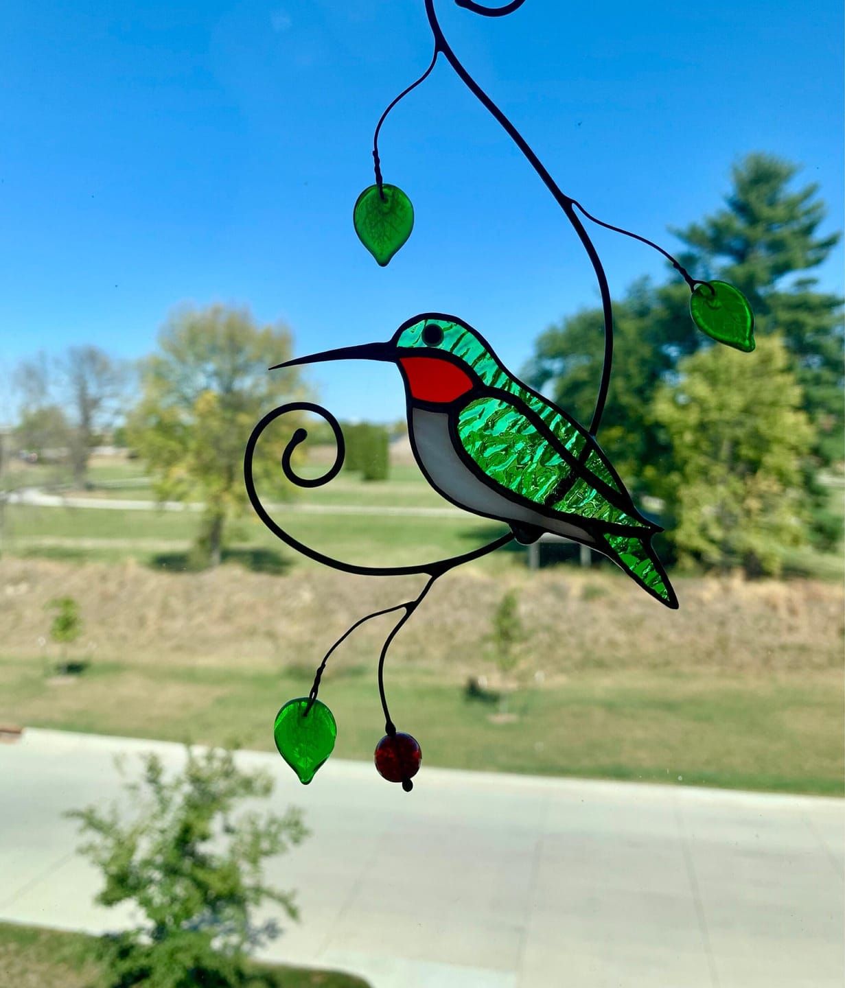 Customer photo review of Green Ruby-throated Hummingbird window hanging