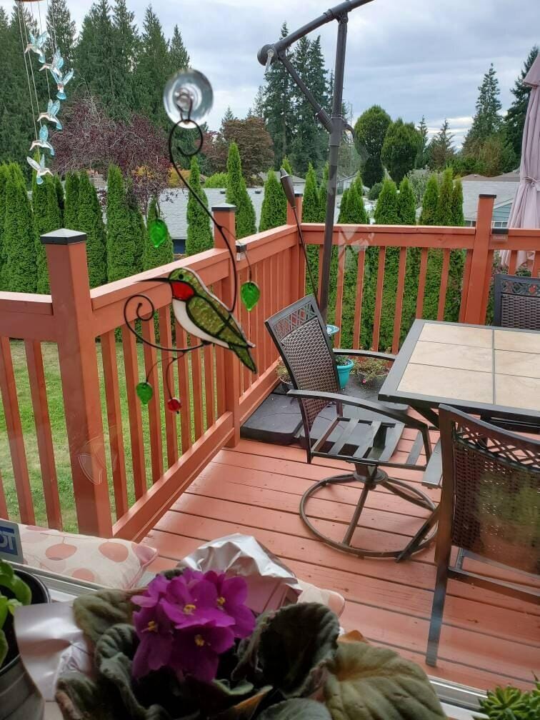 Customer photo review of Green Ruby-throated Hummingbird window hanging