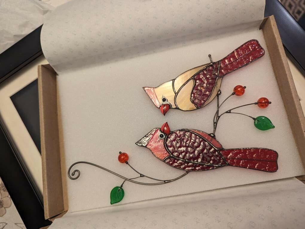 Customer photo review of Hugging Red Cardinals