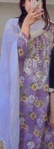 Customer photo review of Gul Premium Purple Floral Long MulMul kurta