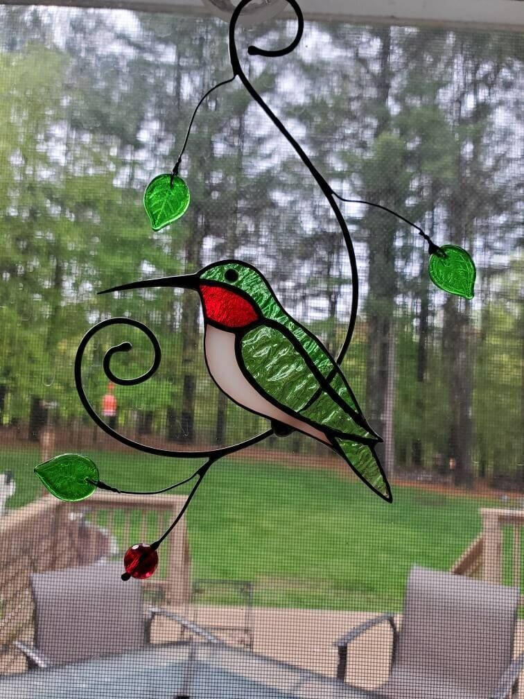 Customer photo review of Green Ruby-throated Hummingbird window hanging