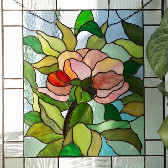 Customer photo review of Classic flower stained glass panel Pink Peony