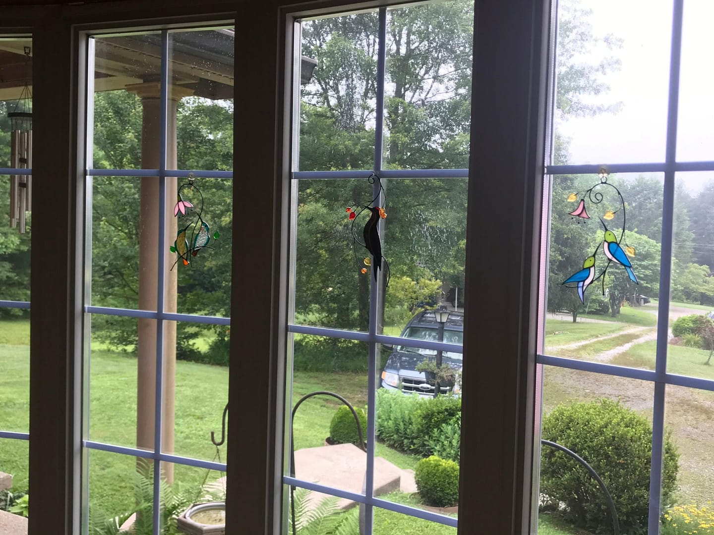 Customer photo review of Stained glass for valentines day Hummingbirds with Flower