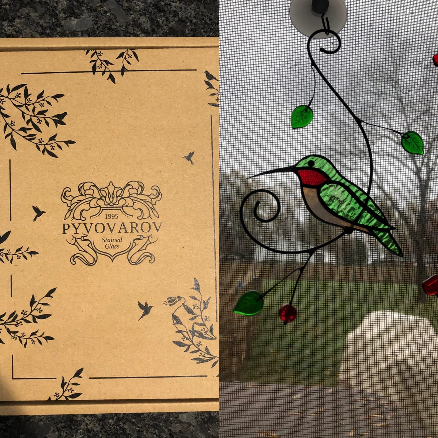 Customer photo review of Green Ruby-throated Hummingbird window hanging