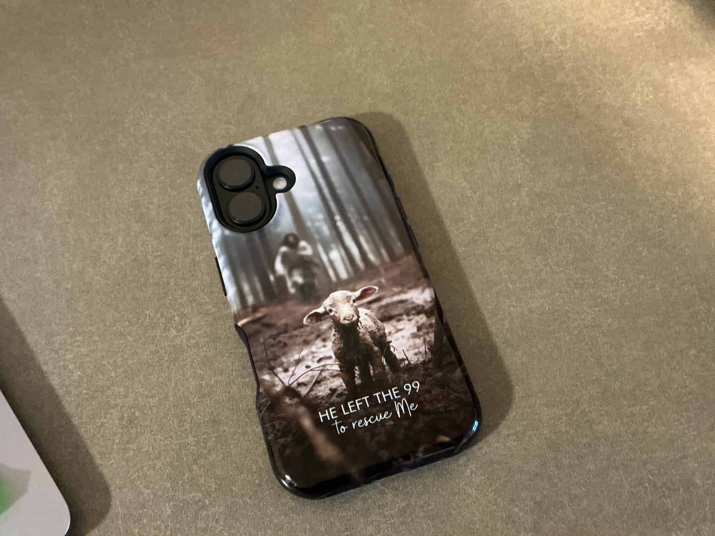 Customer photo review of He Left the 99 to Rescue Me, Jesus and Lost Sheep, Phone Case
