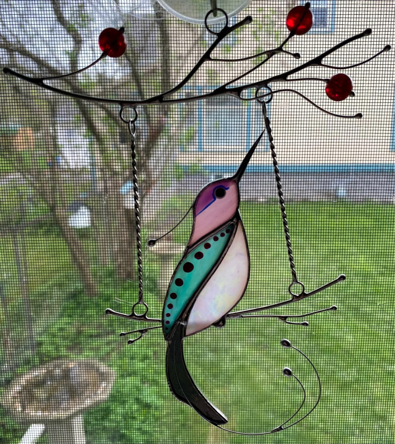 Customer photo review of Purple Hummingbird Suncatcher