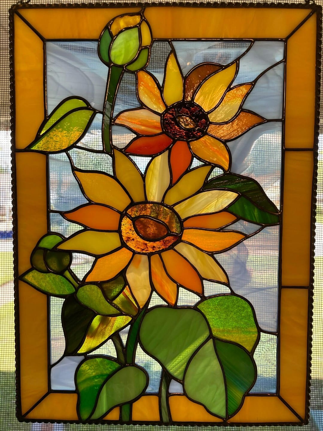 Customer photo review of Ukrainian Sunflowers Square Stained Glass Panel