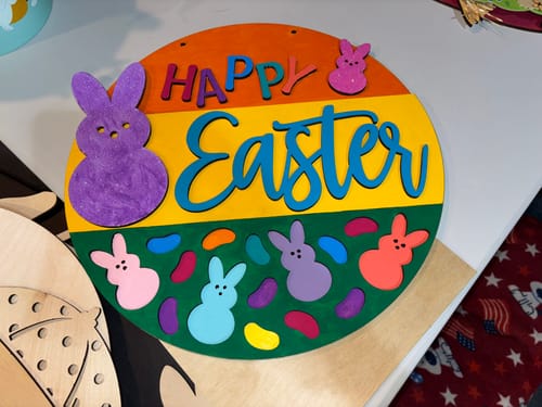 Customer photo review of Unfinished Wood Happy Easter Jelly Bean Door Sign Kit | Wood Craft Cutouts | 1/4" Thick |