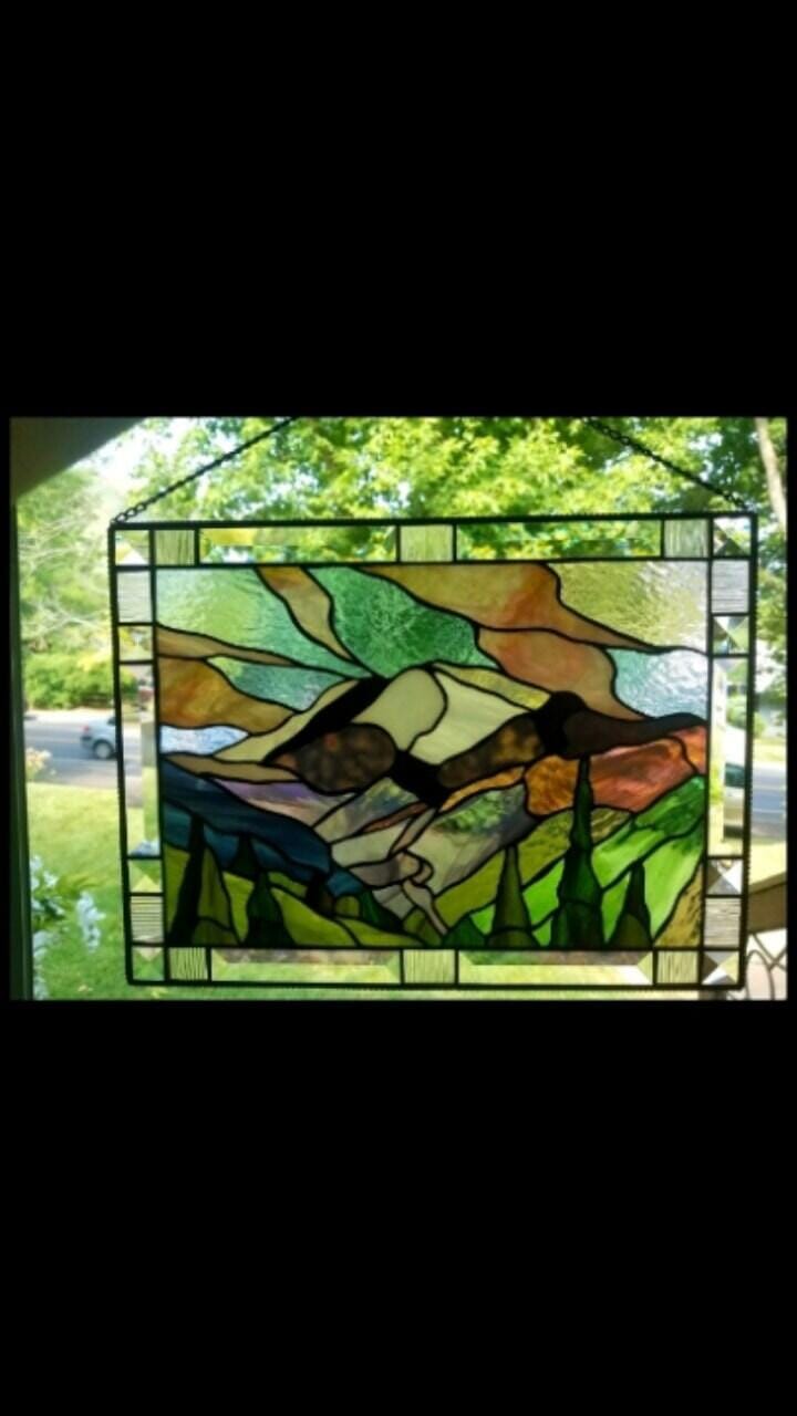 Customer photo review of Stained glass panel Mountain Rainier National Park