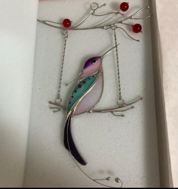 Customer photo review of Purple Hummingbird Suncatcher