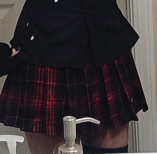 Customer photo review of Nora Punk Red Plaid Pleated Mini Skirt
