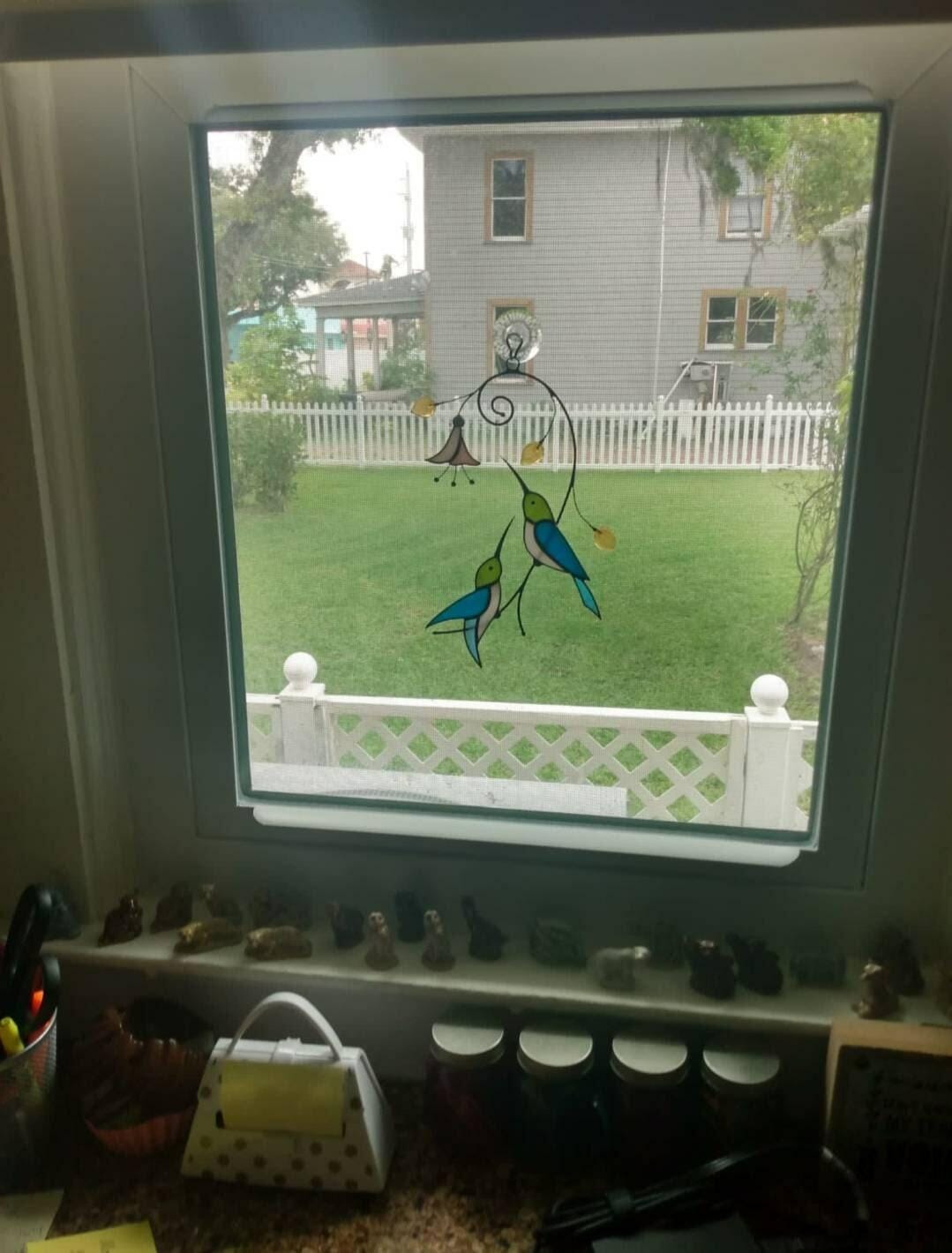 Customer photo review of Stained glass for valentines day Hummingbirds with Flower